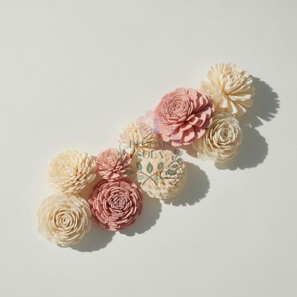 Exquisite handcrafted sola wood flowers arrangement in natural soft tones